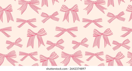 Seamless pattern with striped pink bows, cute background for girl 