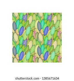 Seamless pattern of striped seeds in the shape of a melon in pastel colours
