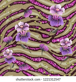 Seamless pattern striped skin of a tiger with glitter