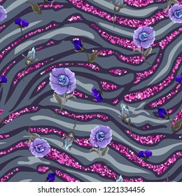 Seamless pattern striped skin of a tiger with glitter