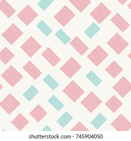 Seamless pattern with striped squares on a light background. Repeating vector pattern. Hand drawn image.