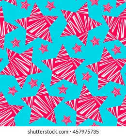 Seamless pattern with striped stars. Bright trendy background. 