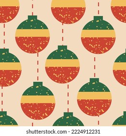 Seamless pattern with striped textured christmas ornaments. Holiday vector background