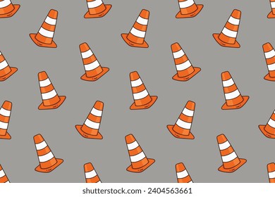 Seamless pattern with striped traffic cone doodle vector