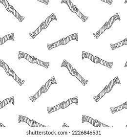 Seamless pattern with striped winter scarf hand drawn doodle outline vector