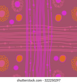 Seamless   pattern of stripes, bagels,ellipses, cross, waves. Hand drawn.