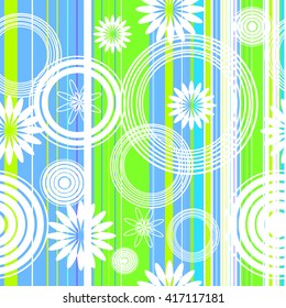 seamless pattern stripes, circles and flowers. Vector