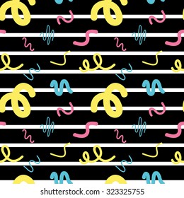 Seamless pattern with stripes and doodle lines 2