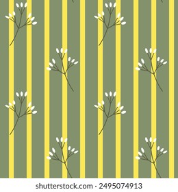 Seamless pattern of stripes and flowers. 60's style. Design for packaging, background, wallpaper, t-shirt Flat style