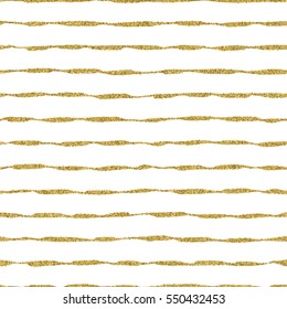 Seamless pattern with stripes with golden glitter effect. Hand drawn striped background for textile, wallpaper, wrapping paper, fabric, paper. Grunge style.