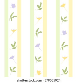 Seamless pattern with stripes, leafs and flowers