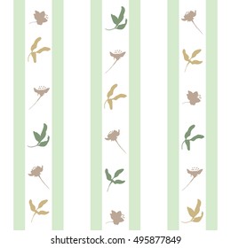 Seamless pattern with stripes, leafs and flowers