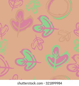 Seamless pattern of stripes, leaves. Hand drawn, autumn theme.