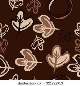 Seamless   pattern of stripes, leaves. Hand drawn, autumn theme.