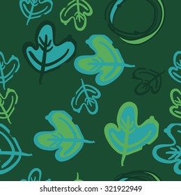 Seamless   pattern of stripes, leaves. Hand drawn, autumn theme.