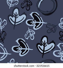 Seamless   pattern of stripes, leaves. Hand drawn, autumn theme.