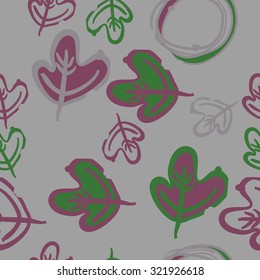 Seamless   pattern of stripes, leaves. Hand drawn, autumn theme.