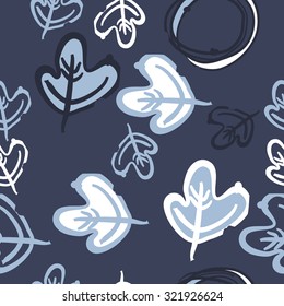 Seamless   pattern of stripes, leaves. Hand drawn, autumn theme.