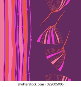 Seamless   pattern of stripes, leaves. Hand drawn.
