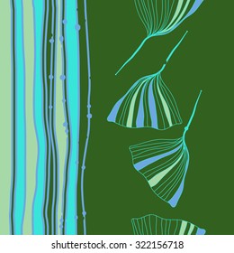 Seamless   pattern of stripes, leaves. Hand drawn.