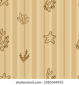 seamless pattern with stripes on a nautical theme in mocha color