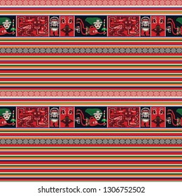 Seamless pattern with stripes and ornament. The decor in the style of the Peruvian bedspread.