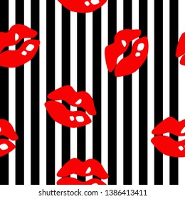 Seamless pattern with stripes and red lips 