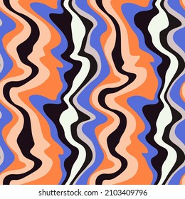 Seamless pattern with stripes. Wavy psychedelic lines. Vector illustration background. Texture for print, fabric, textile, wallpaper.