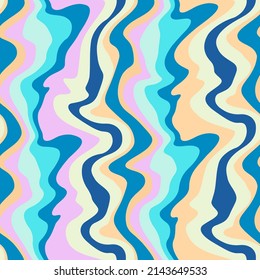 Seamless Pattern With Stripes. Wavy Psychedelic Lines. Vector Illustration Background. Texture For Print, Fabric, Textile, Wallpaper.