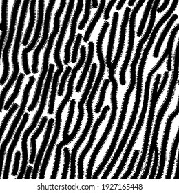 Seamless pattern with stripes, zebra pattern. Hand drawn black and white vector illustration.