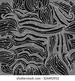 Seamless   pattern  of stripes,spirals, ellipses, hole, waves, spots. Hand drawn.