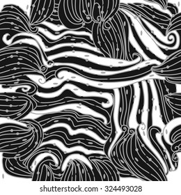 Seamless   pattern  of stripes,spirals, ellipses, hole, waves, spots. Hand drawn.