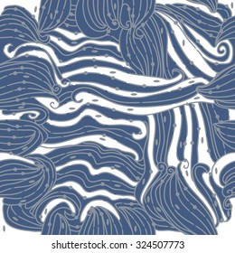 Seamless   pattern  of stripes,spirals, ellipses, hole, waves, spots. Hand drawn.