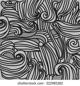 Seamless   pattern  of stripes,spirals, hole, waves, spots. Hand drawn.