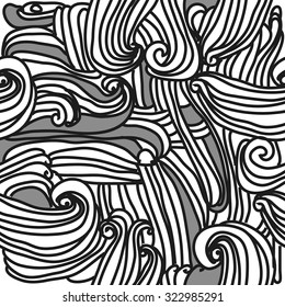 Seamless   pattern  of stripes,spirals, hole, waves, spots. Hand drawn.