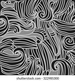 Seamless   pattern  of stripes,spirals, hole, waves, spots. Hand drawn.