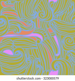 Seamless   pattern  of stripes,spirals, hole, waves, spots. Hand drawn.