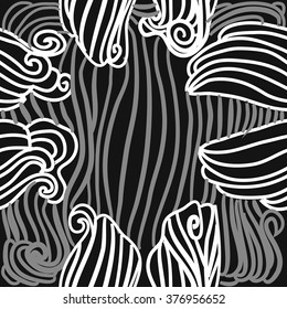 Seamless   pattern  of stripes,spirals, hole, waves, spots. Hand drawn.