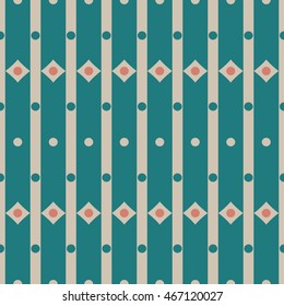 Seamless pattern with strips and polka dots in coral, grey, and turquoise. Great for cover design, wrapping paper, home textile, apparel, fabric pattern. Striped seamless background. Vector image.