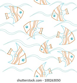 Seamless pattern with stripy contour fish