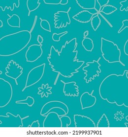 Seamless pattern with stroke silhouettes of leaves.