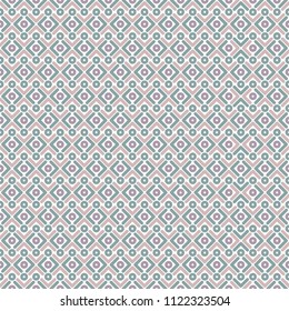 Seamless pattern with strokes and rhomb on white. Ethnic symmetric background. Diagonal rhombus pattern. Geometric seamless  texture. Mosaic plaid. Checkered vector illustration. Blue and pink