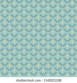 Seamless pattern with strokes and rhombus on turquoise background. Ethnic boho symmetric background. Morrocan pattern. Geometric texture. Mosaic plaid. Checkered vector illustration. 