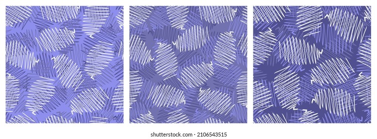 Seamless pattern with strokes and trendy very peri color isolated on white background. Endless pattern for fabric, wear, cover, package,  interior design and other use. Vector illustration. Set.