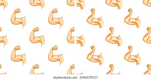 Seamless pattern of strong arms showing biceps on white background