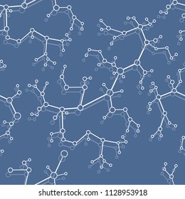 Seamless pattern with structures of molecules and communication. Scientific concept. Medical, chemistry, science background.