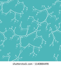 Seamless pattern with structures of molecules and communication. Scientific concept. Medical, chemistry, science background.