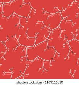 Seamless pattern with structures of molecules and communication. Scientific concept. Medical, chemistry, science background.
