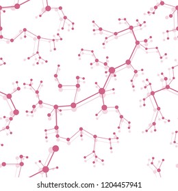 Seamless pattern with structures of molecules and communication. Scientific concept. Medical, chemistry, science background.