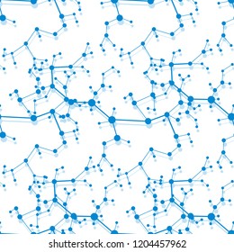 Seamless pattern with structures of molecules and communication. Scientific concept. Medical, chemistry, science background.
